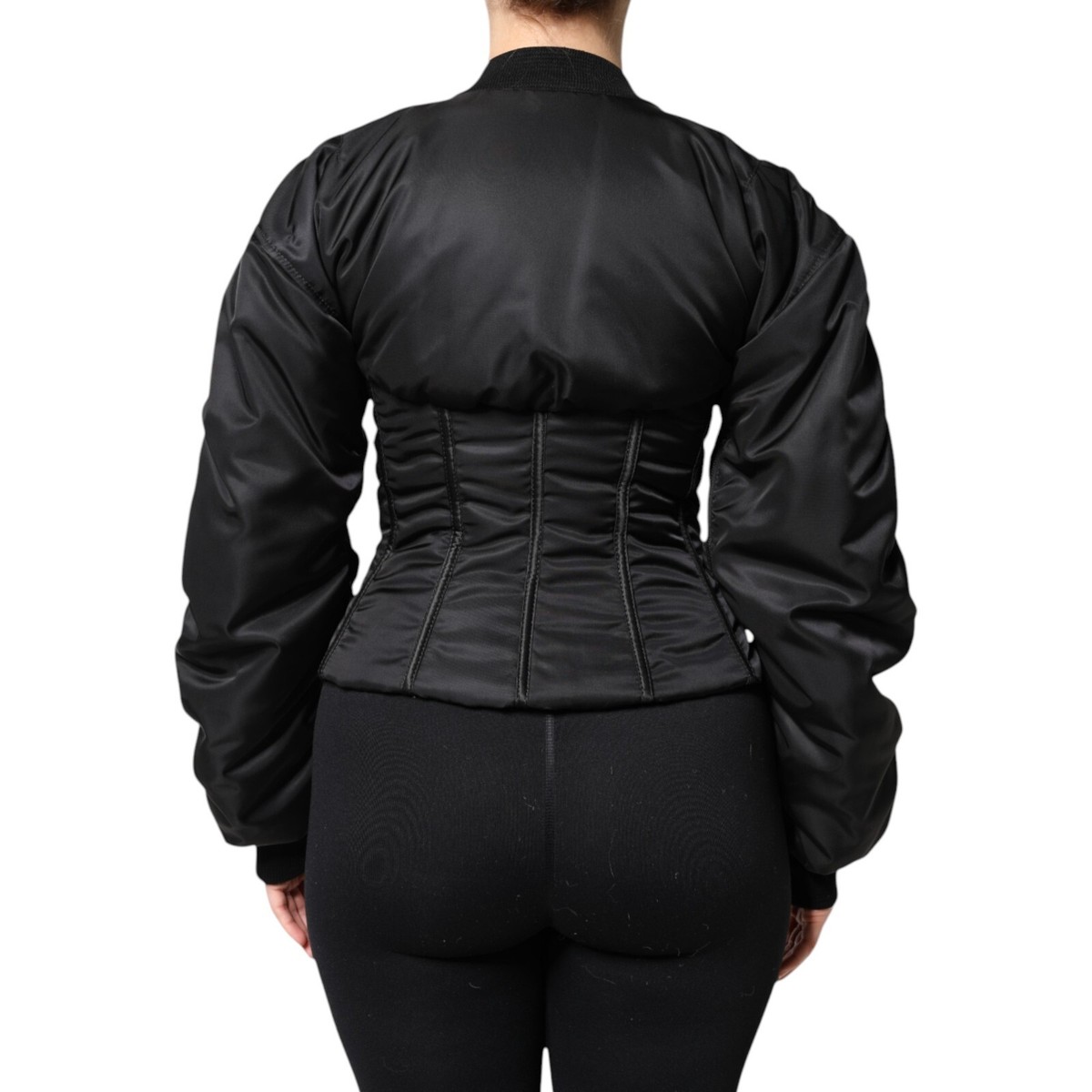 DOLCE & GABBANA Jacket Black Nylon Full Zip Bustier Corset IT40