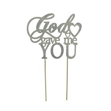 Silver Glitter God Gave Me You Cake Topper for Wedding/Engagement/Marriage Pa...