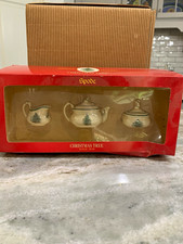Spode Christmas Tree 3pc Mini Tea Set Ornaments Teapot Sugar Creamer Hang