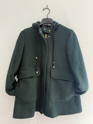 Zara Basic Women's Green Hooded Mid-Length Zip Jacket w/ Pockets Size S