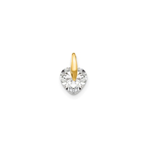14k Yellow Gold Heart Pendant with Clear Gemstone Charm for Women Anniversary