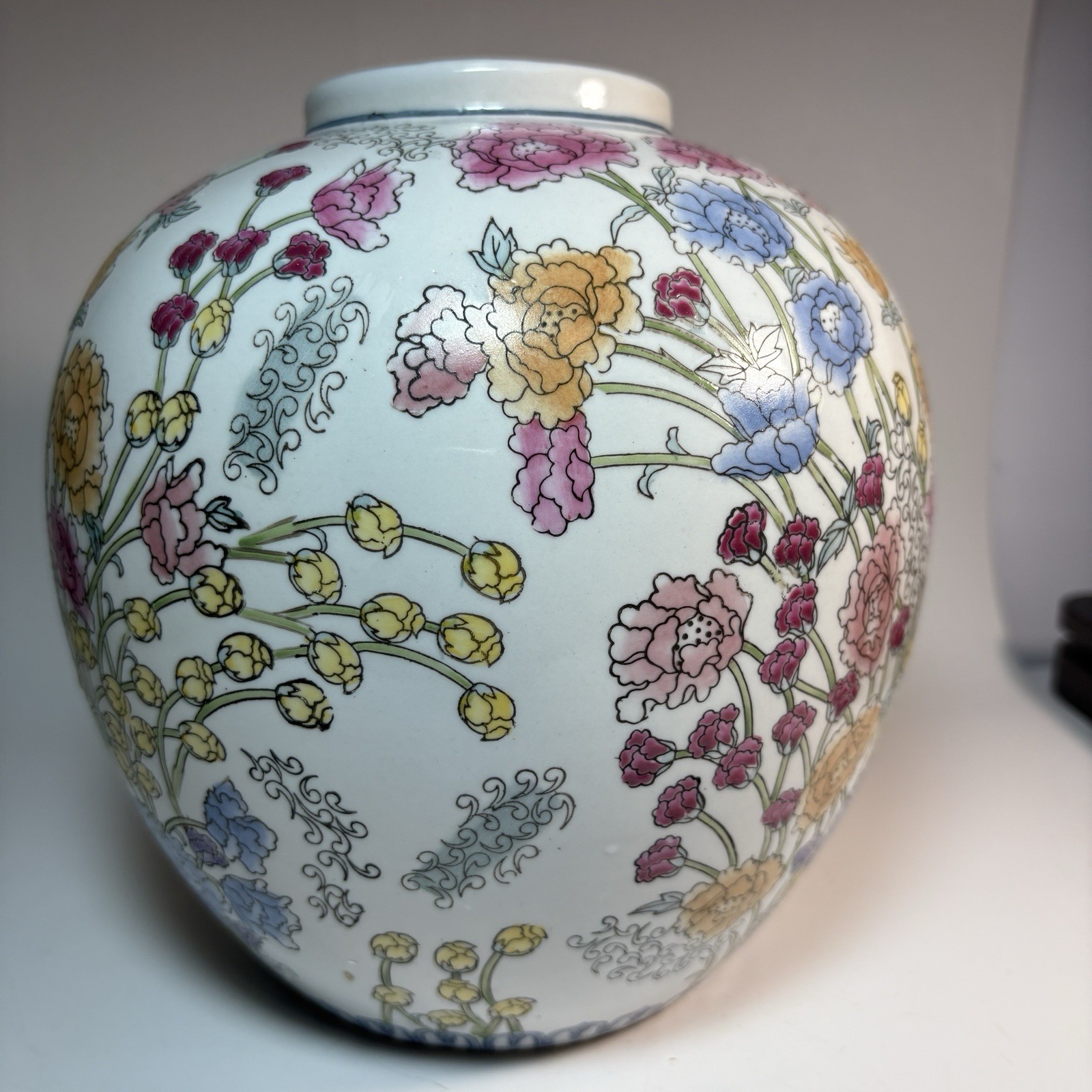 WBI VTG Chinese Porcelain Famille Rose Hand painted Ginger Jar 8” Marked No lid