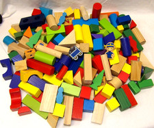 200 Wood Building Blocks & Extras!  Multi-Col...