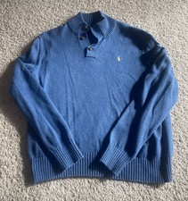 Polo Ralph Lauren Sweater Men  s Blue Quarter Button Mock Neck Pullover SZ L