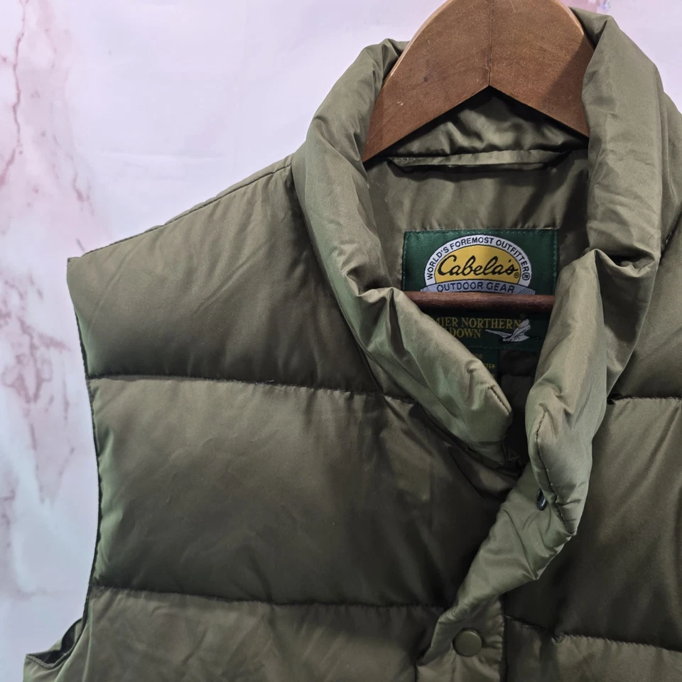 Cabelas Vest Mens Large Green Puffer Down Insulated Button Gillet Olive Army - Image 2 of 4