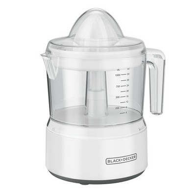 Manual Citrus Juicer, 32 oz, White Plastic, Self-Reversing Cone