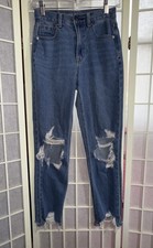 American Eagle Mom Jeans High Rise Medium Wash Distressed Y2K Denim Size 00R
