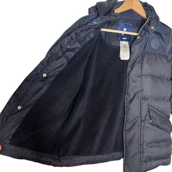 Chaqueta acolchada con capucha acolchada Jacadi para niños talla 8 cremallera completa a presión azul marino Foto 3 de 4
