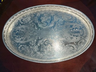 VINTAGE HASELER & RESTALL SHEFFIELD VERSILBERT AUF KUPFER, 15'' OVALES TABLETT