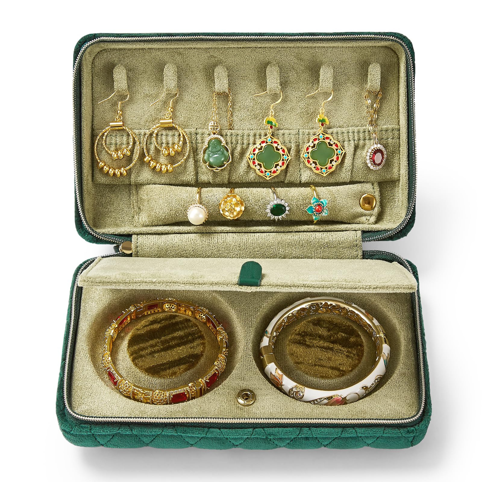 Vee Travel Jewelry Case with Elegant Diamond Quilted Velvet Organizer