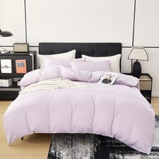 Light Purple Duvet Cover Queen Size, 3pcs Washed Microfiber Bedding Set, Soft