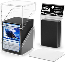 Card Deck Case, Deck Box with 100 Pack Card Sleeves and Divider, Standard Clear