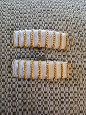 Vintage 80s White Canvas  Gold Wire Bar Shoe Clips Pair Made in China