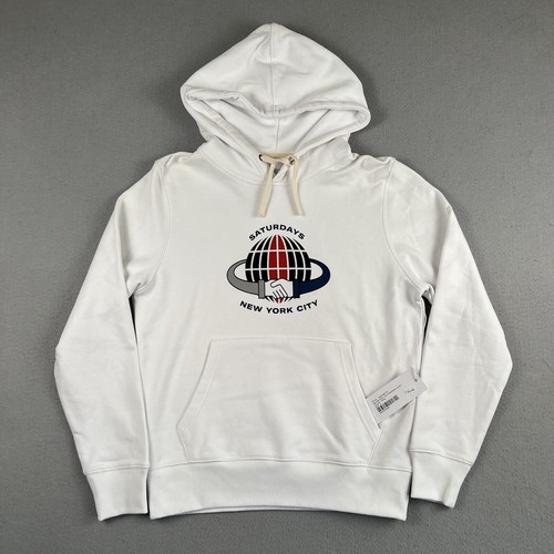 Neu mit Etikett Saturdays NYC White Ditch Handshake Langarm Pullover Hoodie Herren Small "