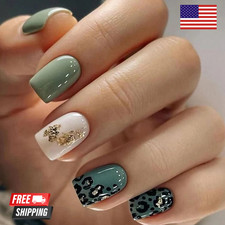 24 pieces of ins-style short press-on nails square shape , paired with 1 piece