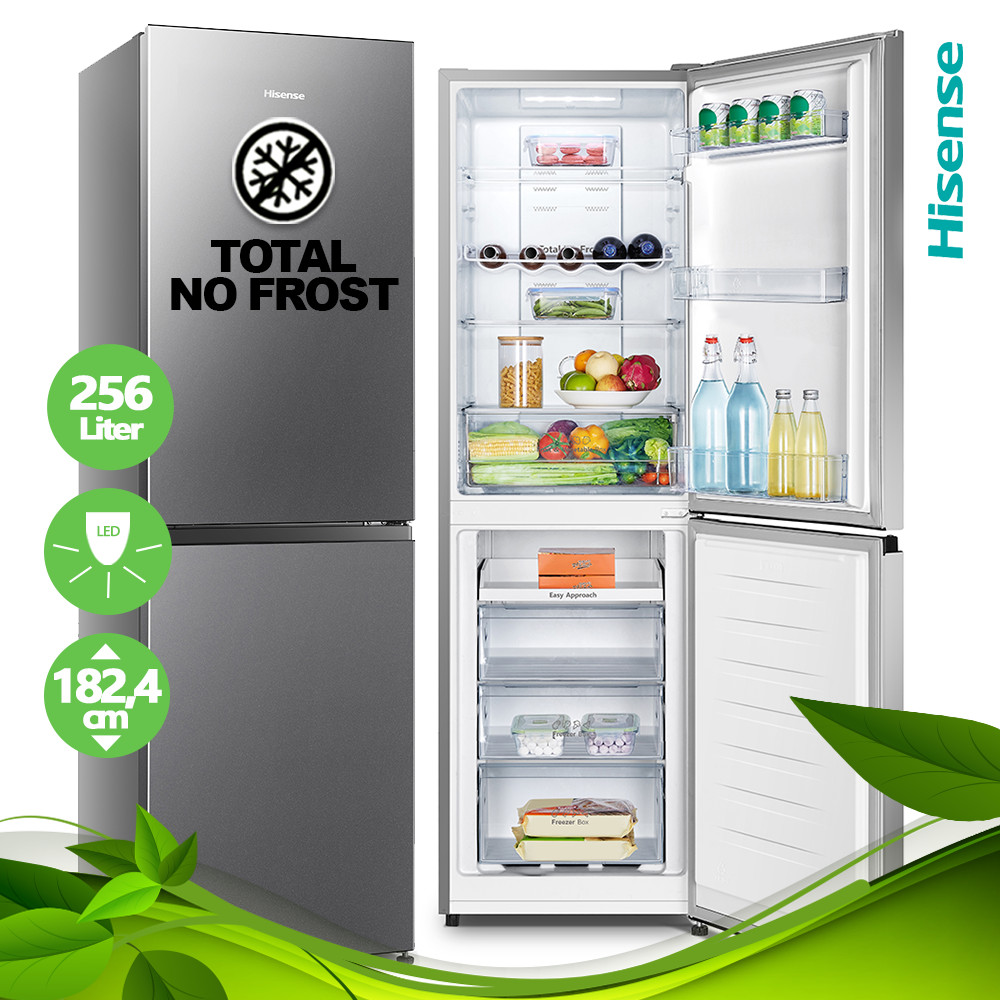 Hisense Kühl Gefrierkombination NoFrost Edelstahl Kühlschrank Kombi 256 Liter