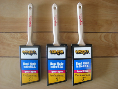 3 EA- CORONA 3'' VEGAS PRO ANGLE SASH PAINT BRUSH, TYNEX NYLON, MADE IN USA