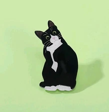 cat Pin Tuxedo Acrylic Flat 2D fashion jewelry NEW Free Ship 2 Inch