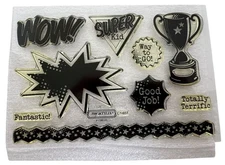 CTMH My Acrylix Acrylic Stamp Set Superhero Workshop Trophy Good Job Fantastic