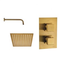 Aquadart Square Brushed Brass Thermostatic Concealed Shower Mixer with 200mm Fix