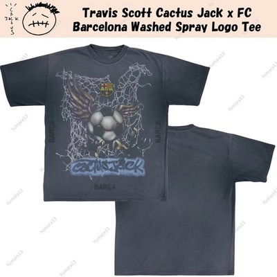 Travis Scott Cactus Jack x FC Barcelona Washed Spray Logo Tee