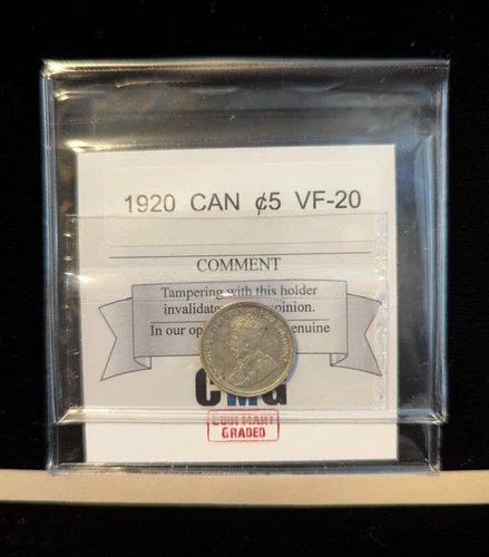 1920   Coin Mart Graded Canadian,  ¢5 Cent **VF-20**