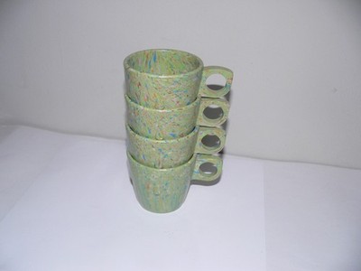 Vintage Prolon Ware Melamine Cups MCM Green Speckled Marbled Set of 4 Confetti
