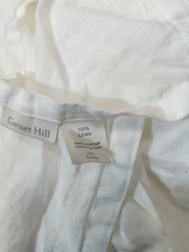 Garnet Hill 100% Linen Queen Flat Sheet White Ruffle Trim Made in Portugal - Picture 3 of 6