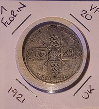 1 One Florin 2 Two Shilling 1921 George V 50% Silver Coin UK Very Fine Condition