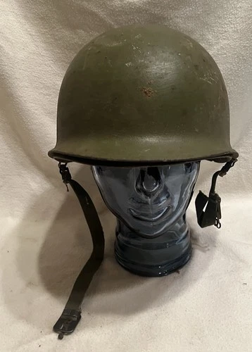 VTG US Army Military WWII M1 Helmet w/ Liner Chin Strap