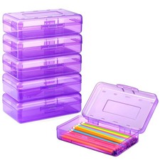 Plastic Pencil Case Box 6 Pack, Colored Large Craft Storage Bulk, Plastic Con...