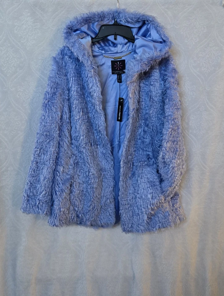 Isaac Mizrahi синий плюшевый уютный куртка с капюшоном пальто размер средний пушистый мягкий - Изображение 3 из 4
