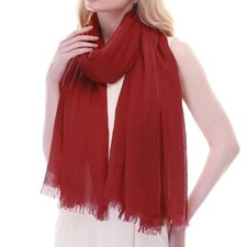 RIIQIICHY Scarf for Women Lightweight Solid Color Long Fashion Gauze Dark Red