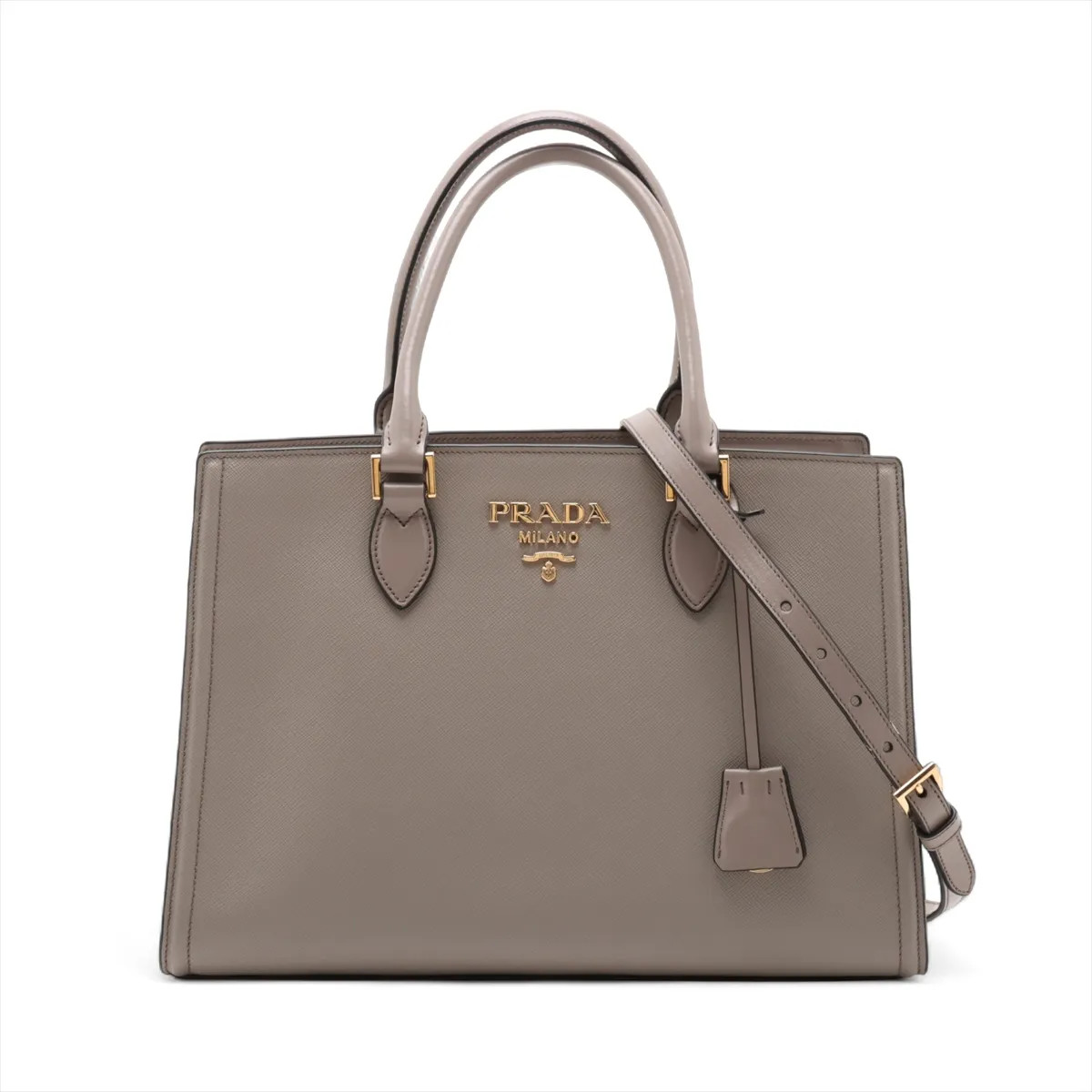 Prada Saffiano Leather 2 Way Handbag Gray 1BA228 