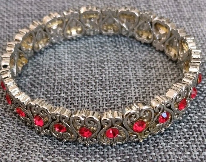 Cookie Lee Silver-tone  Scrollwork With Red Cryst… - image 2