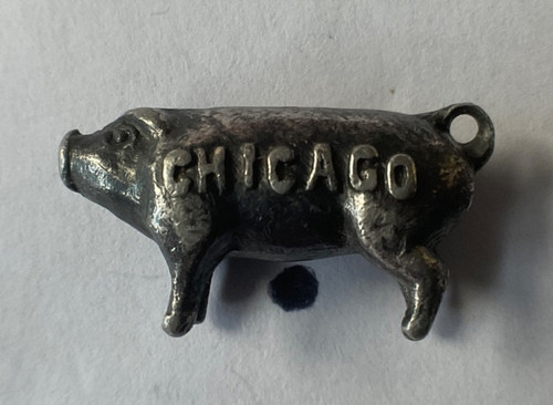 1893 Chicago World’s Columbian Exposition Silver Stanhope Pig Charm Pendant 9.6g