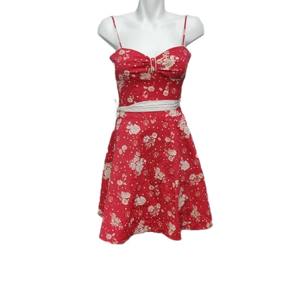City Triangles Y2k Babydoll Swing Dress Womens 3 Red Flower Rockabilly Coquette - Image 1 of 4