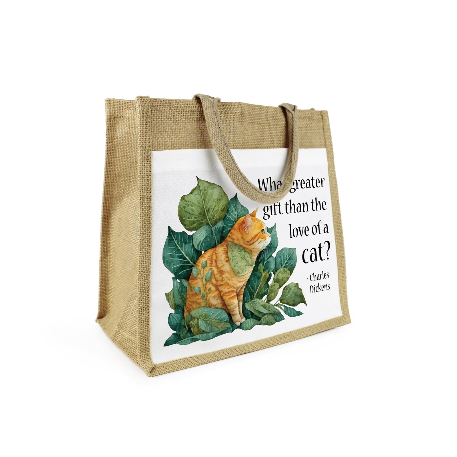 Ginger Cat Jute Shopping Bag - Reusable Shopper Bag with Pocket Gift