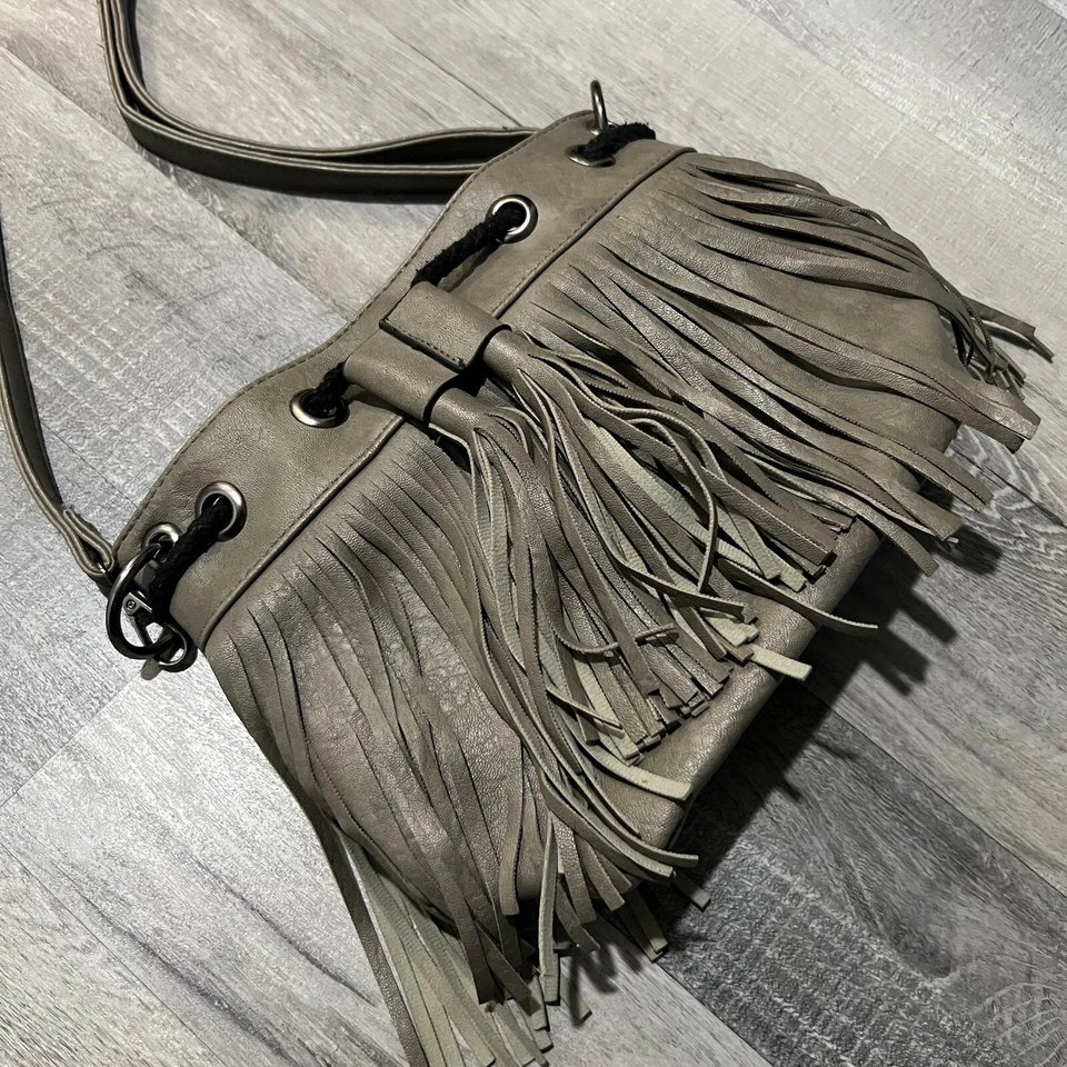 Western Boho Womens Bag Stone Leather Shoulder Black Fringes Hobo Tassel Handbag - Image 3 of 4