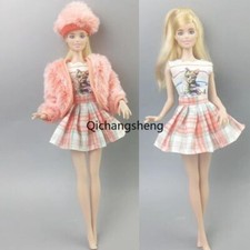 3pcs/set Pink 1/6 Doll Clothes Outfits Set Fur Coat White Crop Top Skirt 11.5"
