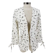 Hinge Blazer Ivory Cotton Floral Tie Long Sleeve Open Front Jacket NWT Small