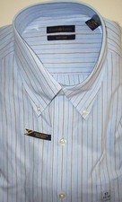 Club Room Dress Shirt 100 Cotton Striped Blue Classic Fit Size XL 17 34/35