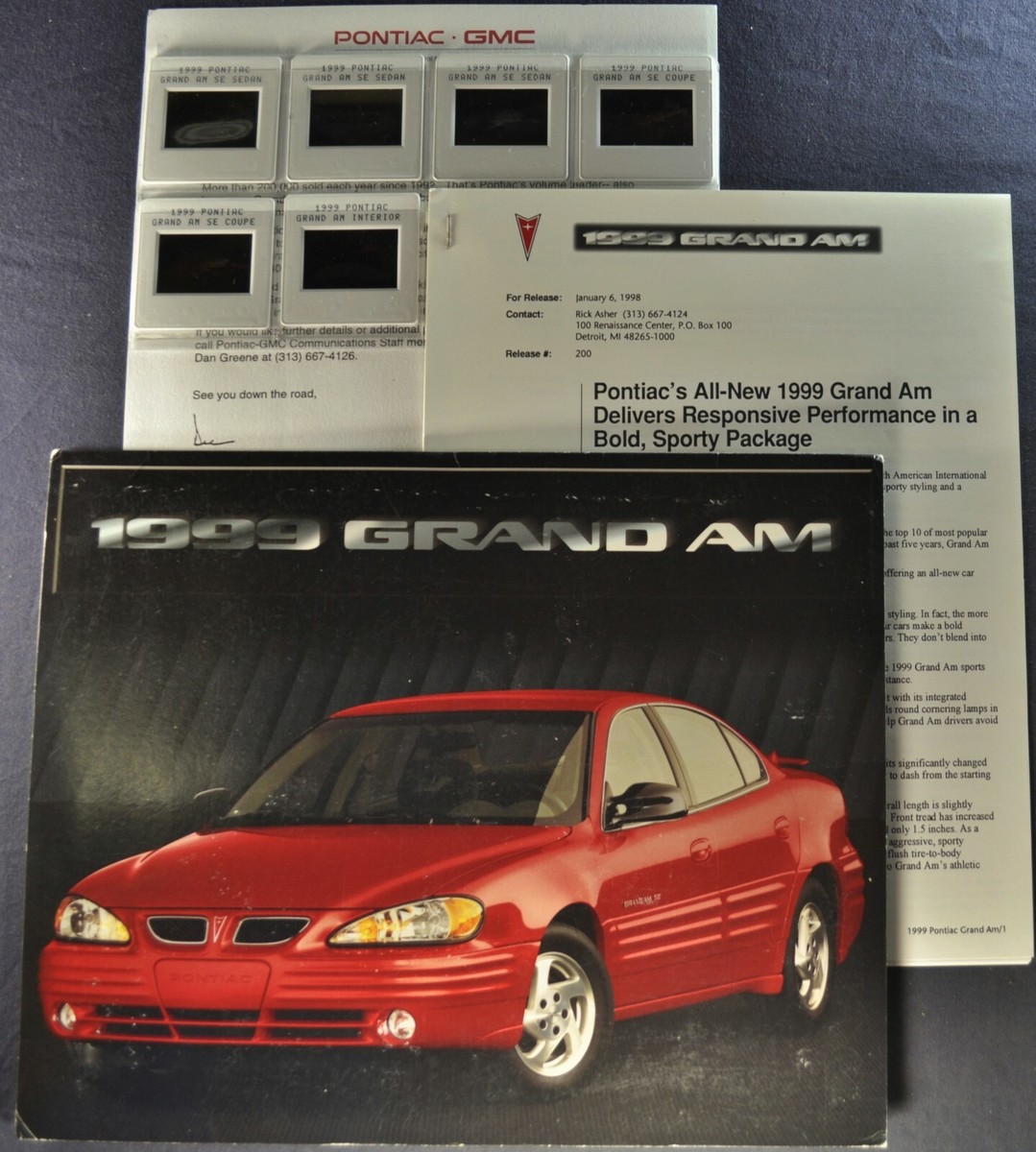 1999 Pontiac Grand Am Press Release Kit Text +Slides SE Sedan