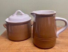 Mikasa Cera Stone Covered Sugar Bowl  Creamer Set Brown C 8800 Japan