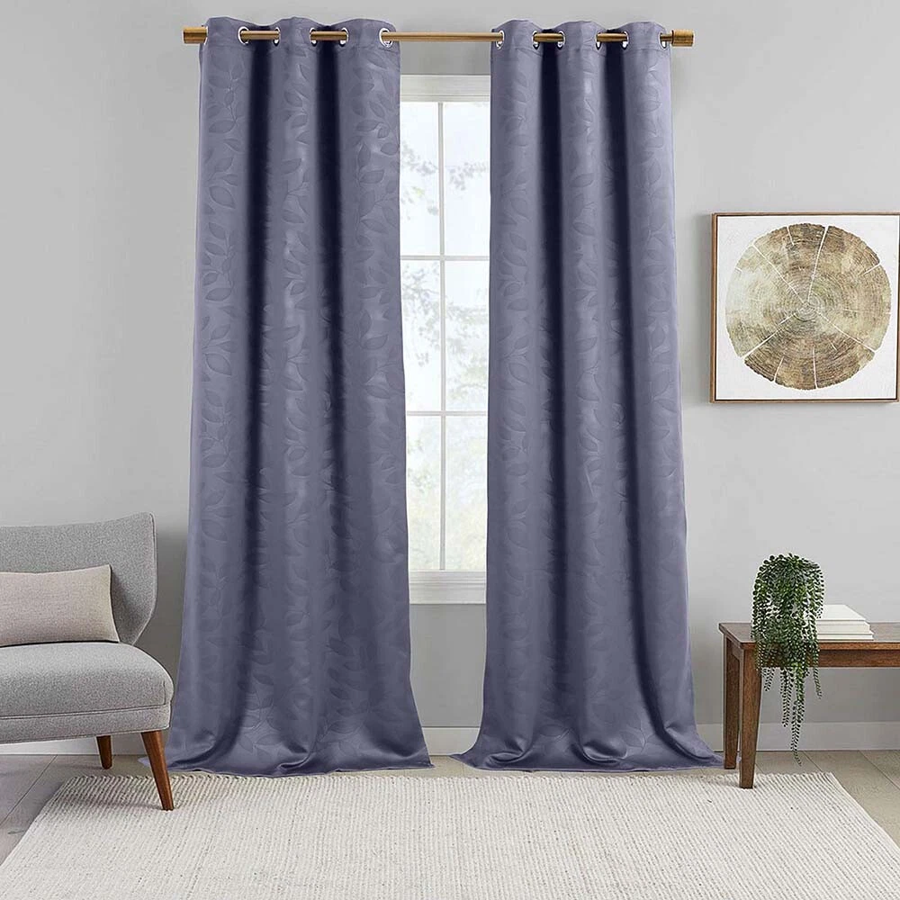 Set of 2 Panels VIRGINIA Blackout Weave Embossed Grommet Window Curtain Panels.