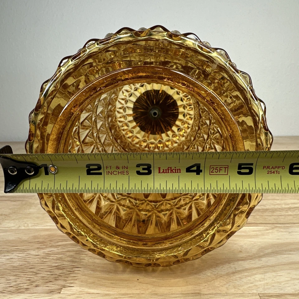 Vtg Amber Glass Table Lamp Shade Only Diamond Cut Design Hollywood Regency MCM - Image 4 of 4