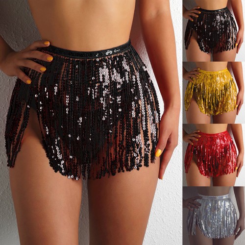 Women Short Sequin Fringe Cover Up Skirt Bathing Suit with Matching Cover up - Picture 1 of 18