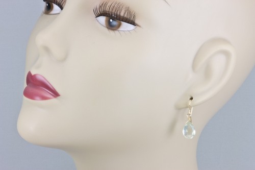 Prasiolite Green Amethyst Earrings Facet Pear Teardrops Soft Dangle 14k Sterling - Picture 8 of 8