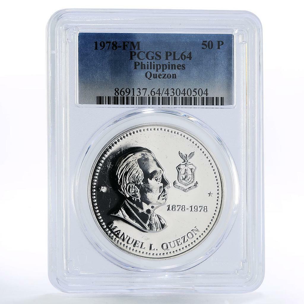 Philippines 50 piso Manuel Quezon PL64 PCGS proof silver coin 1978