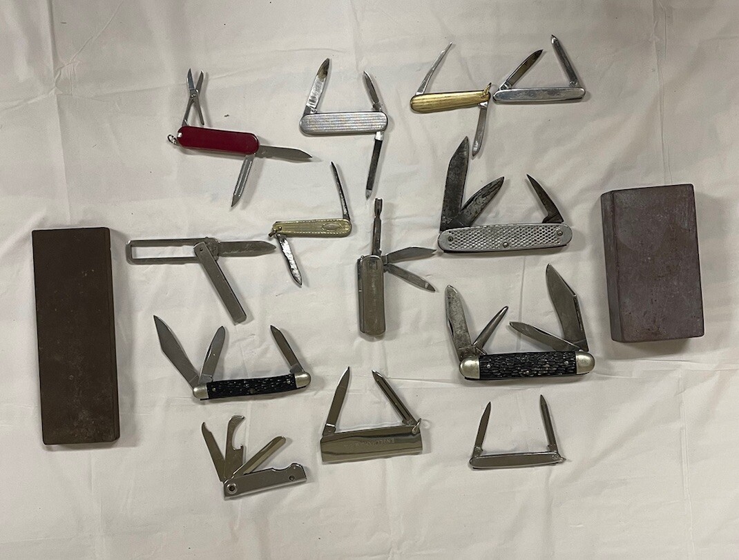 13 Piece Pocket Knife Lot Vintage Lot And 2 Sharpening Stones eBay